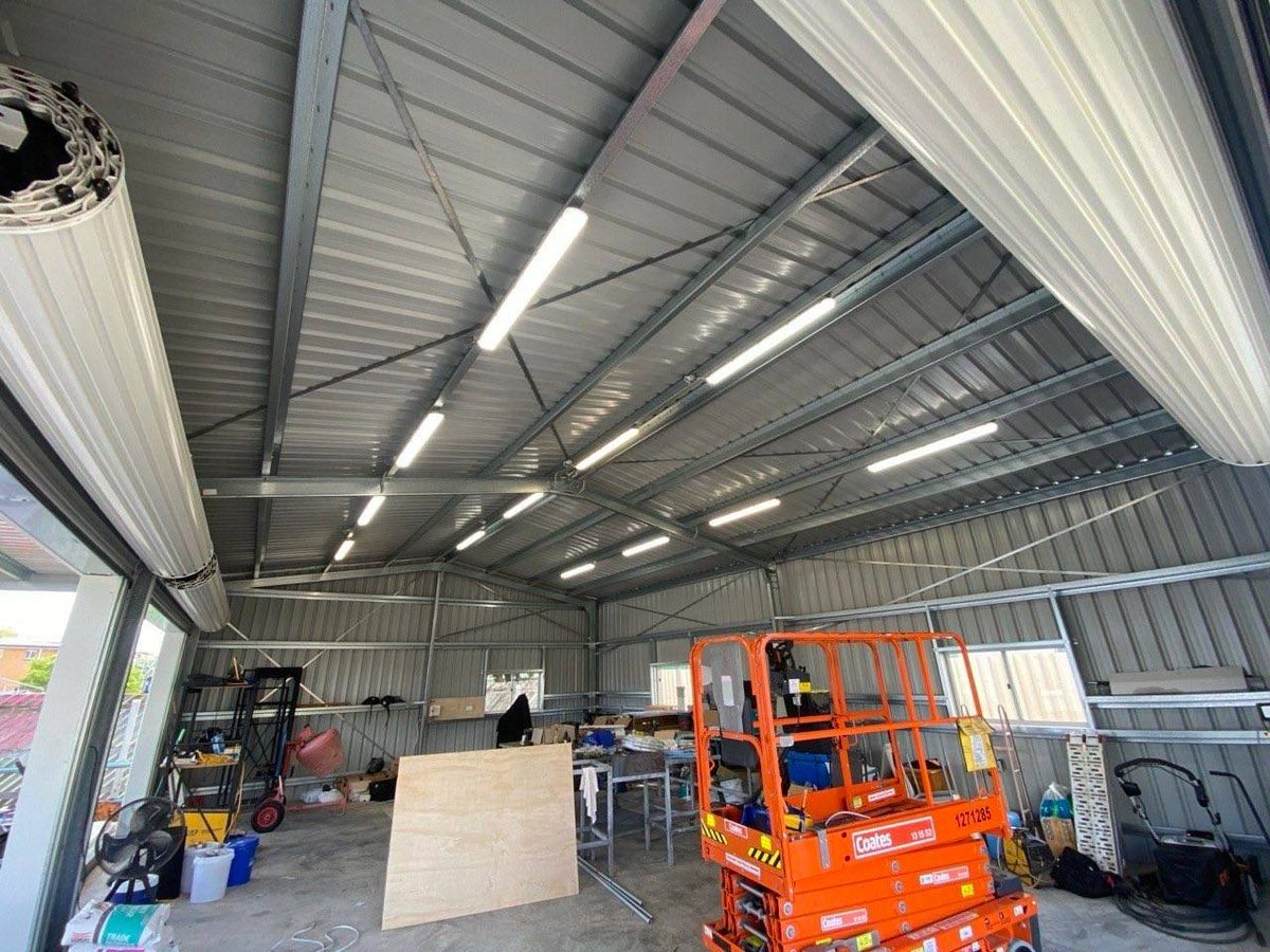 Shed job — working shed fully lit with 16 LED battens